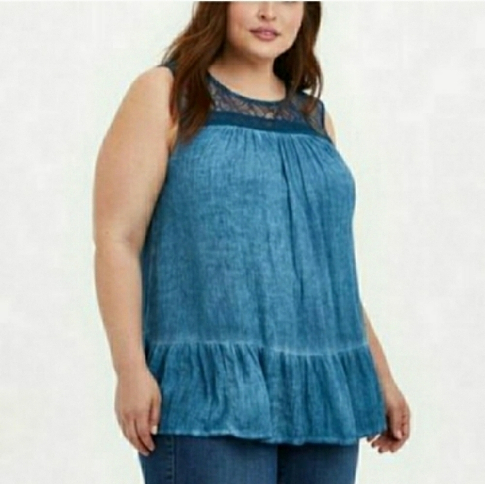 Torrid Gauze Lace Trim Tank
